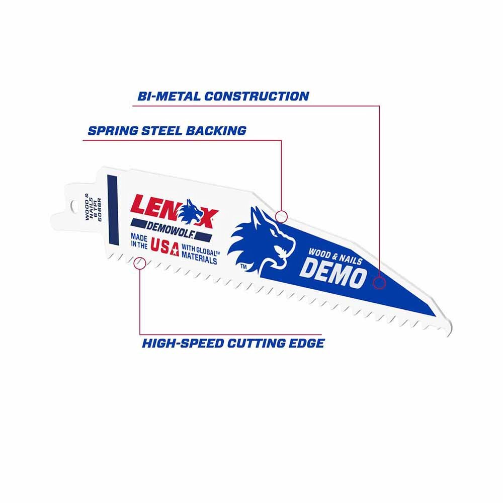 Lenox 20514B6066R 6" 6 TPI DEMOWOLF Reciprocating Saw Blade 25PK