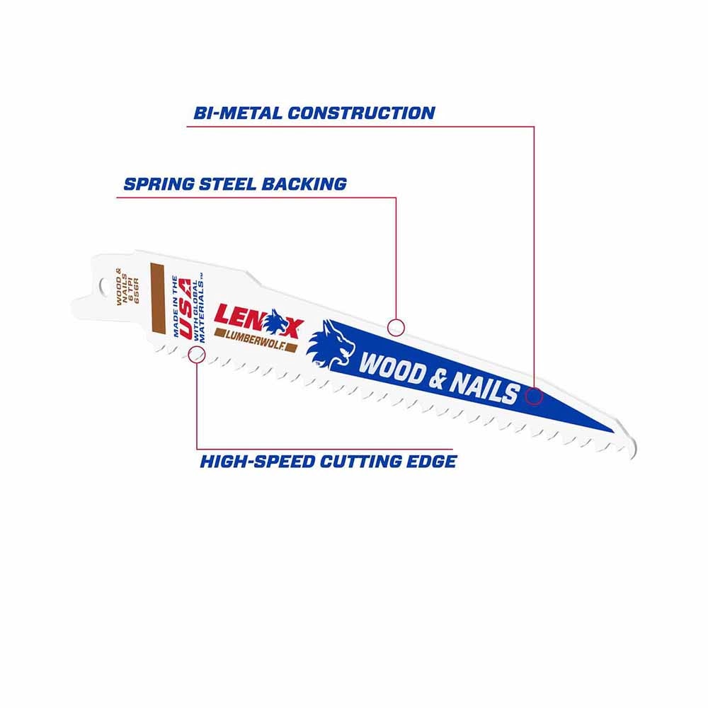 Lenox 20572656R 6" 6 TPI LUMBERWOLF Reciprocating Saw Blade 5PK