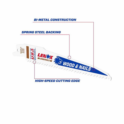 Lenox 20572656R 6" 6 TPI LUMBERWOLF Reciprocating Saw Blade 5PK