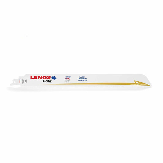 Lenox 2110112114GR Gold Power Arc 12" L x 14 TPI Bi-Metal Thick Metal Cutting Reciprocating Saw Blade (5PK) Titanium Nitride Coating