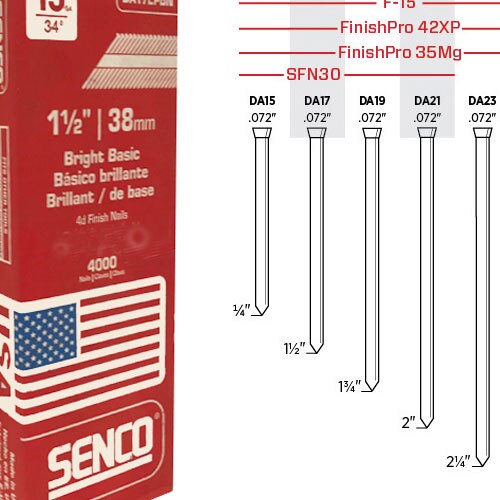 SENCO DA17EPBN 1-1/2" Bright Basic 15 Gauge Finish nails