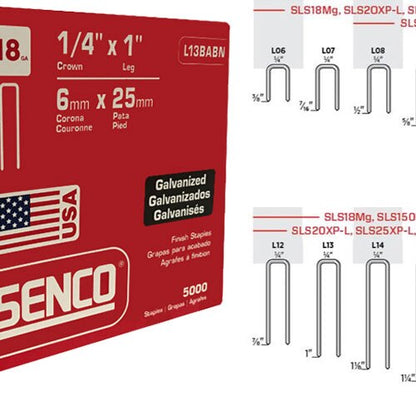 SENCO L13BABN 18 Gauge Galvanized Staple 1" x 1/4"