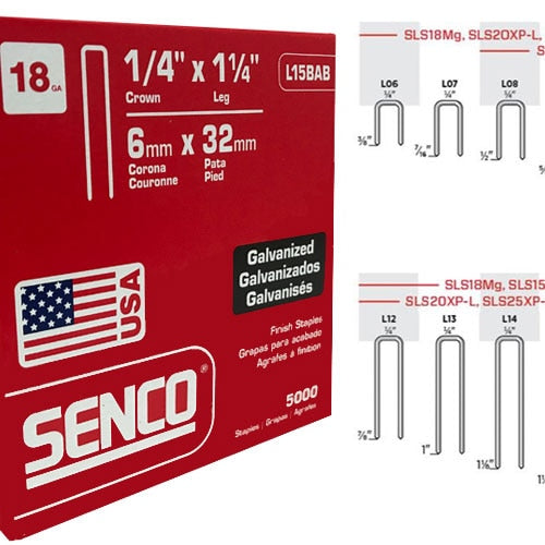 SENCO L15BAB 18 Gauge Galvanized Staple 1/4"Crown x 1-1/4"Leg