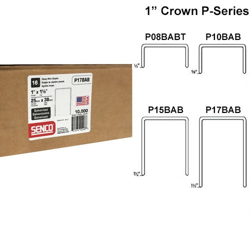 SENCO P17BAB 1" Crown, 1-1/2" Leg 16 Gauge P-Wire Staples, Sencote