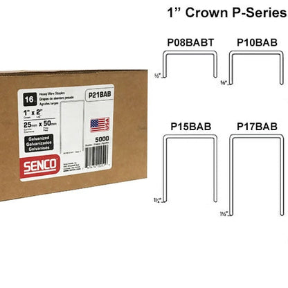 SENCO P21BAB 1" Crown, 2" Leg 16 Gauge P-Wire Staples Sencote