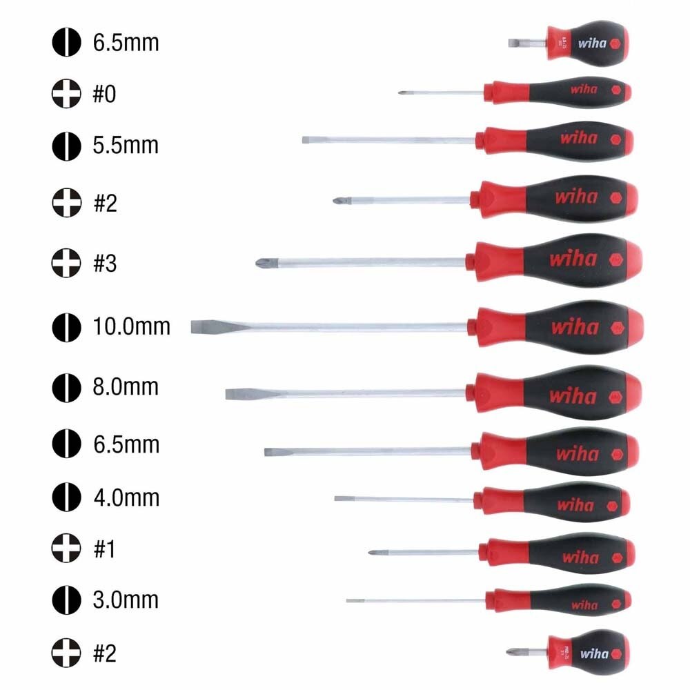 Wiha 30297 12 Piece SoftFinish Slotted and Phillips Screwdriver Set