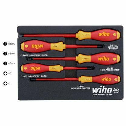 Wiha 32081 5 Piece Insulated SoftFinish Cushion Grip Screwdriver Tray Set