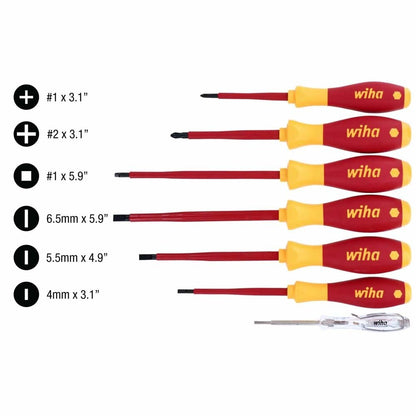 Wiha 32087 7 Piece Insulated SoftFinish Screwdriver and Voltage Detector Set