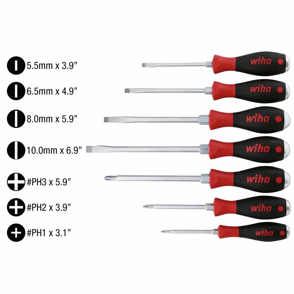 Wiha 53097 7 Piece SoftFinish X Heavy Duty Slotted and Phillips Screwdriver Set