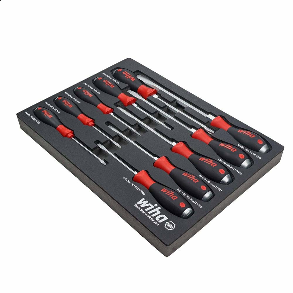 Wiha 53180 10 Piece SoftFinish X Heavy Duty Cushion Grip Screwdriver Tray Set