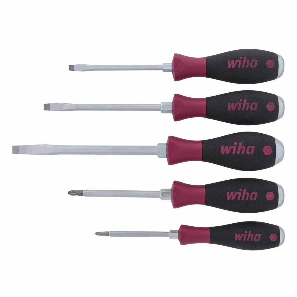 Wiha 53390 5 Piece MicroFinish XHeavy Duty Slotted and Phillips Screwdriver Set